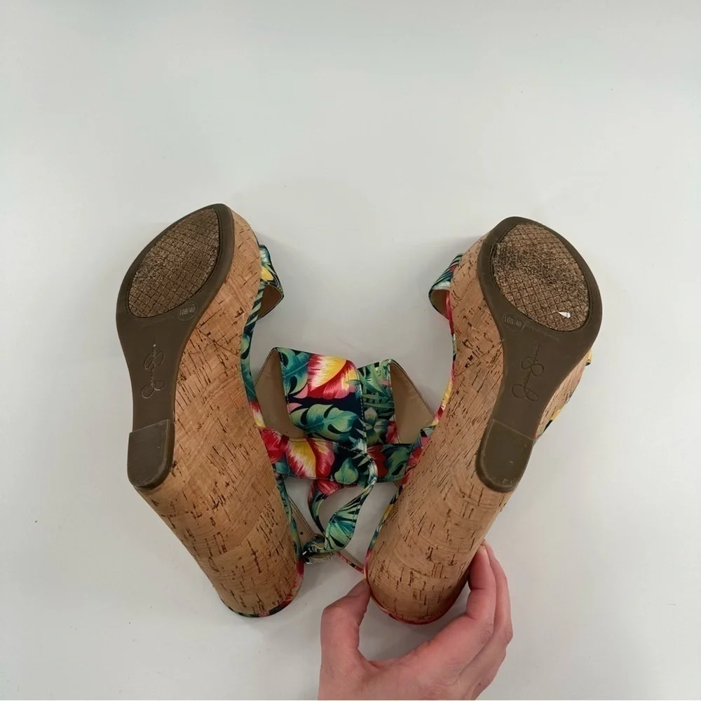 Jessica Simpson Jeisha sandals 10 40 multicolored floral tropical cork wedges